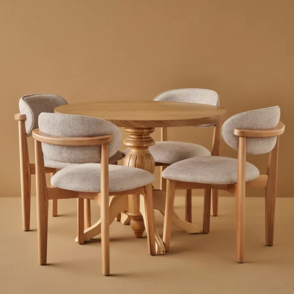 More 5 Parça Masa ve Sandalye Seti, doğal ahşap tasarımı ve konforlu oturumu ile yemek alanınıza şıklık katıyor. Dayanıklı yapısı ve modern görünümüyle uzun ömürlü kullanım sunan bu seti hemen keşfedin!