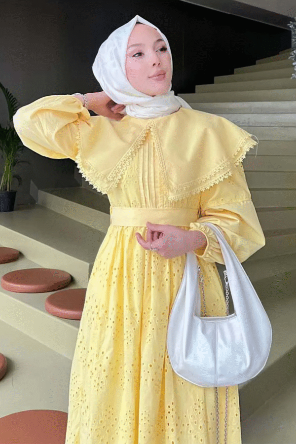 İnci Tanesi Rüya Elbise, fisto brode kumaşıyla zarafetin simgesi. %50 pamuk, %50 polyester, her adımda şıklık ve konfor. Hepdolu.com’da şıklığı keşfedin!