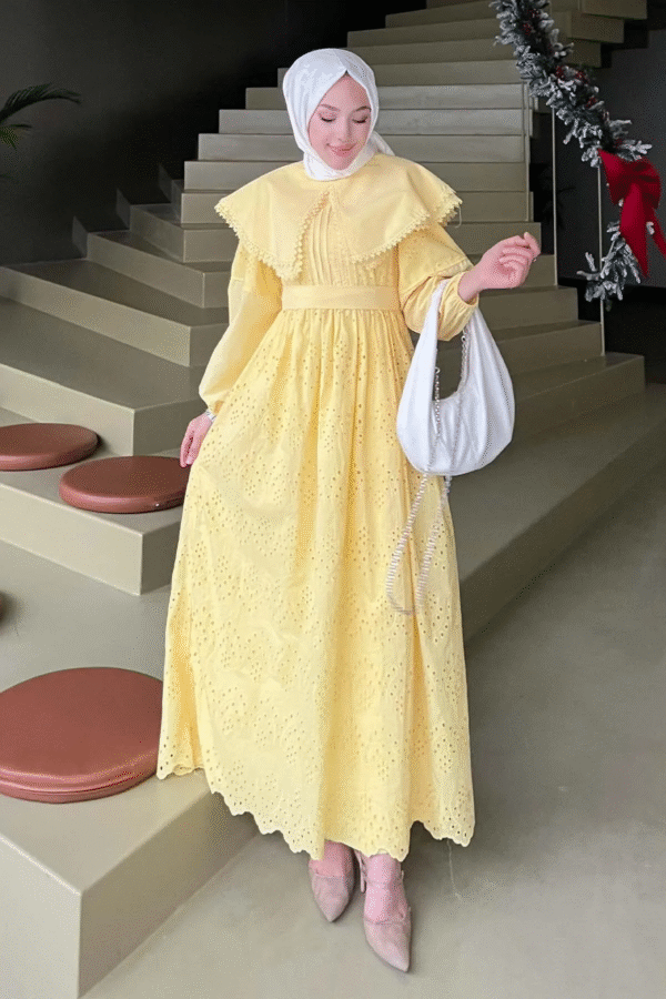 İnci Tanesi Rüya Elbise, fisto brode kumaşıyla zarafetin simgesi. %50 pamuk, %50 polyester, her adımda şıklık ve konfor. Hepdolu.com’da şıklığı keşfedin!
