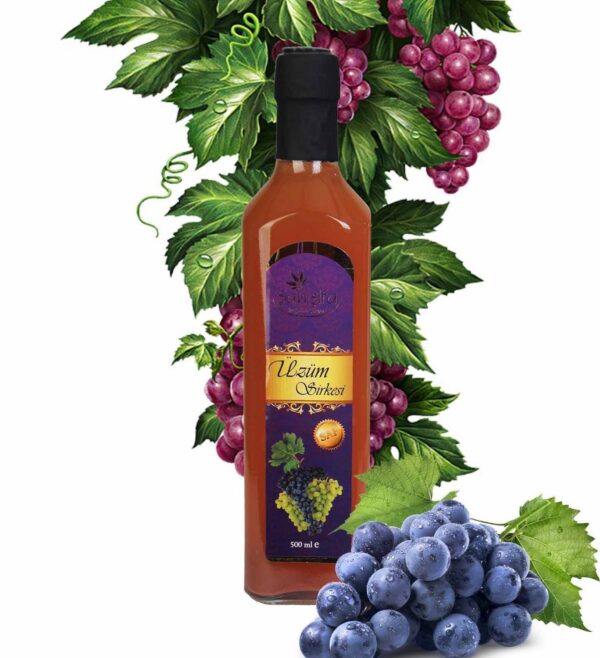 Üzüm Sirkesi 500 ml, doğal fermantasyonla üretilmiş, katkısız ve saf içeriğiyle sindirim, bağışıklık ve cilt sağlığını destekler.