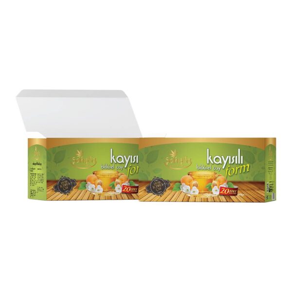 Kayısılı Form Çayı 20'li süzen poşet, %100 doğal içerikli bitki çayı. Sindirimi destekler, bağışıklığı güçlendirir ve formunuzu korumanıza yardımcı olur.