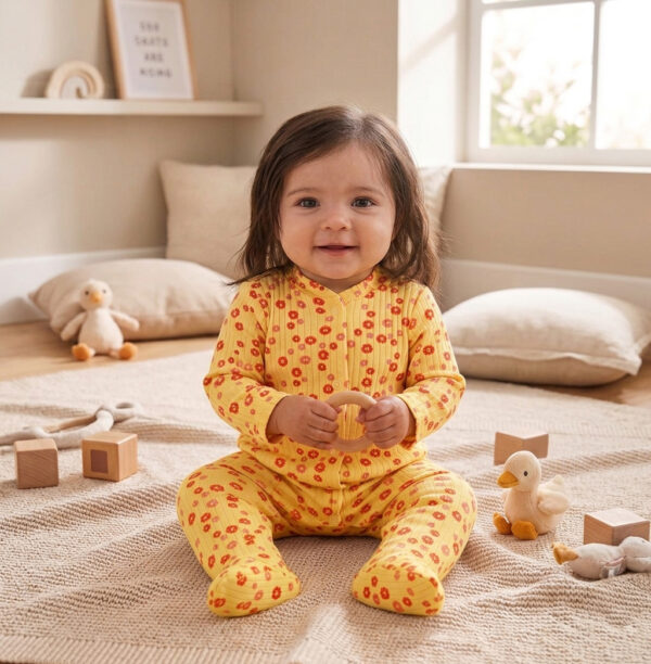 Bebeğiniz için %100 pamuklu, nefes alan ve şık çiçek desenli bebek tulumu. Çıtçıtlı tasarımıyla pratik kullanım sağlar. Hemen keşfedin, konforu şıklıkla birleştirin!