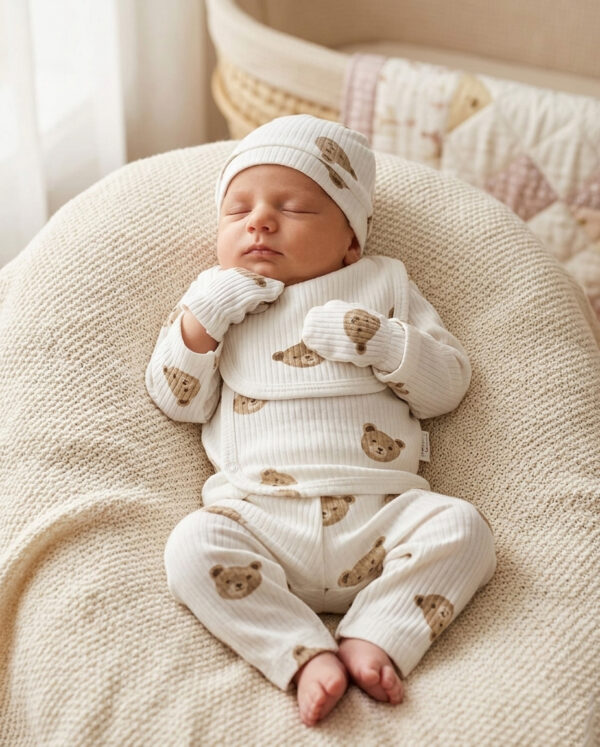 Bebeğinizin ilk günü için %100 pamuklu Pamira Kids Code 512 hastane çıkışı seti. Fitilli örme, ayıcık desenli ve 5 parça tam set konforu. Hemen keşfedin!