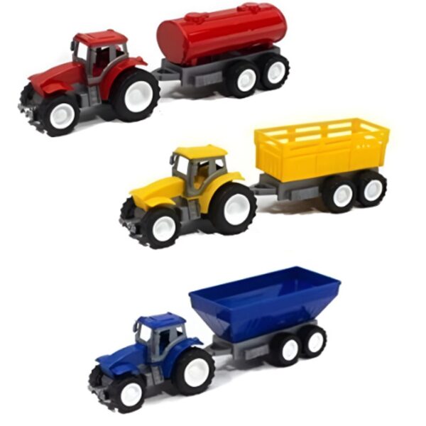 Oyuncak traktör seti 3'lü römorklu tankerli kasalı damperli çiftlik araçları 20cm