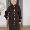 angora sakal uzun düğmeli hırka; dik yaka, gold düğme, balon kol ve standart beden. Ekru, bordo, siyah, kahve renk.