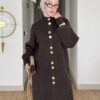 angora sakal uzun düğmeli hırka; dik yaka, gold düğme, balon kol ve standart beden. Ekru, bordo, siyah, kahve renk.