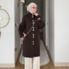 angora sakal uzun düğmeli hırka; dik yaka, gold düğme, balon kol ve standart beden. Ekru, bordo, siyah, kahve renk.