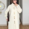 angora sakal uzun düğmeli hırka; dik yaka, gold düğme, balon kol ve standart beden. Ekru, bordo, siyah, kahve renk.